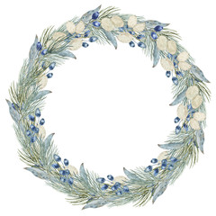 Merry Christmas Wreath composition Winter round frame banner