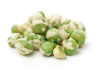 Crispy green peas on white background