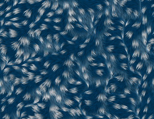 Navy blue cheetah fur with white spots, long hair