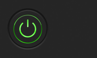 Power button. Black button with green backlight. Turn on, turn off