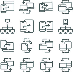 Data exchange icons set vector illustration. Contains such icon as Database, Sync, Data transfer, Backup and more. Expanded Stroke