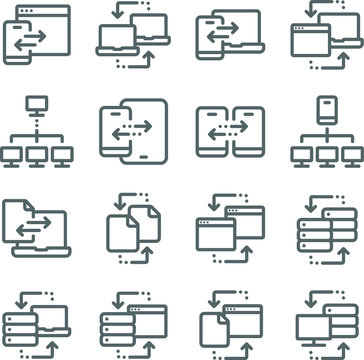 Data Exchange Icons Set Vector Illustration. Contains Such Icon As Database, Sync, Data Transfer, Backup And More. Expanded Stroke