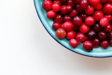 lot of fresh cranberries in a bowl close up