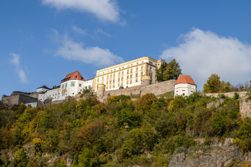 Fototapeta na wymiar Fortress Veste Oberhaus in Passau, Bavaria, Germany in autumn