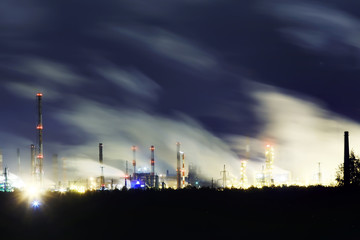 landscape night smoke pipe industry / factory landscape horizontal, concept pollution, smoke, ecology