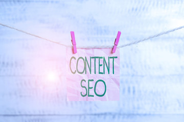 Conceptual hand writing showing Content Seo. Concept meaning creating webpage content to rank high...