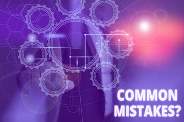 Text sign showing Common Mistakes Question. Business photo text repeat act or judgement misguided making something wrong Picture photo system network scheme modern technology smart device
