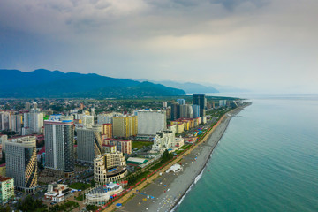 Fototapeta na wymiar Panoramic view of Batumi, Georgia. View of the center of Batumi and the promenade and the beach. The capital of Adjara, Georgia.