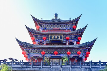 Chinese Architecture of Wuhua Tower in Dali Old Town