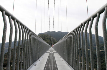 Suspension bridge surrounded by canyons at Aya,Miyazaki