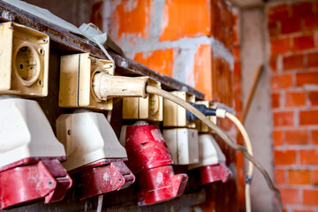 Industrial power outlets, electric plug in, at construction site
