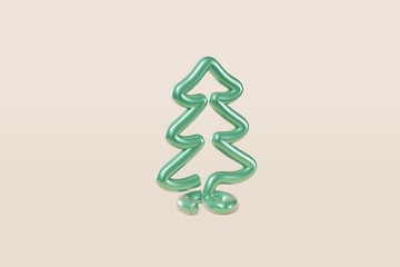 Stylish Christmas tree made of metal wire. Concept illustration pine on a light beige background, greeting card, congratulation, invitation. 3D rendering