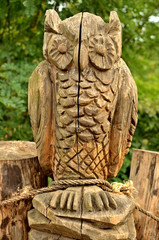 Wooden sculpture carving owl - wisdom symbol statue