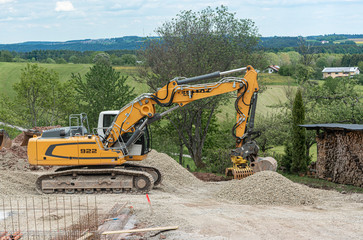 construction work on the site. Escavator, stones. closeup