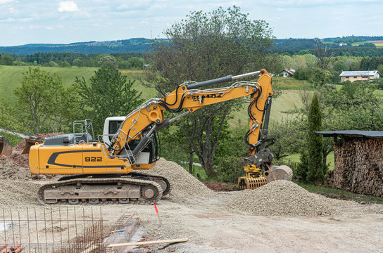 construction work on the site. Escavator, stones. closeup