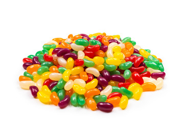 Colorful jelly beans isolated on white.