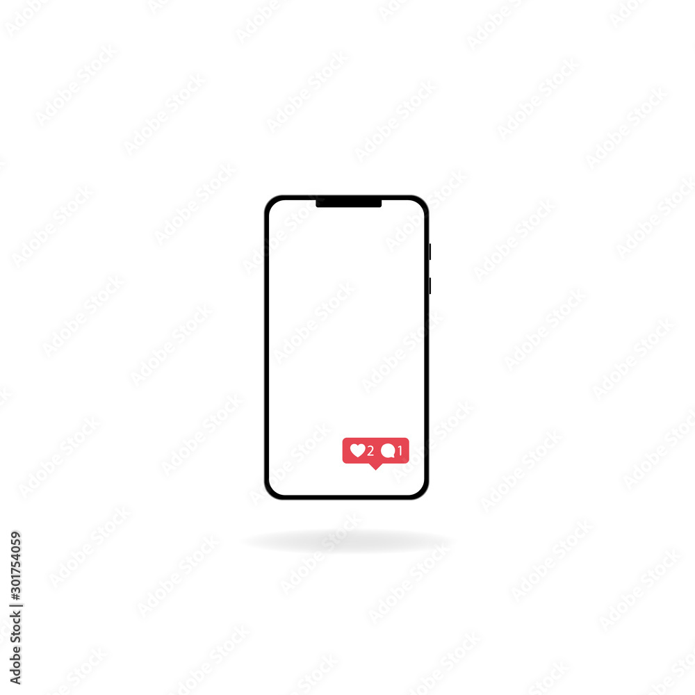 Poster vector smartphone icon with red like symbol on the screen.