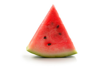 Juicy watermelon slice isolated on white background.