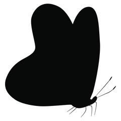 Black silhouette of a butterfly. Butterfly sits with wings raised.