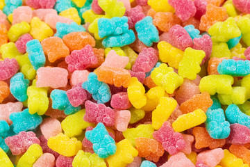 Jelly sweats bears background. Top view.