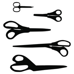 A set of silhouettes of scissors of different sizes, and purposes. For handicrafts on sale, for cutting, for paper applications and for manicure scissors. For sewing and creativity.