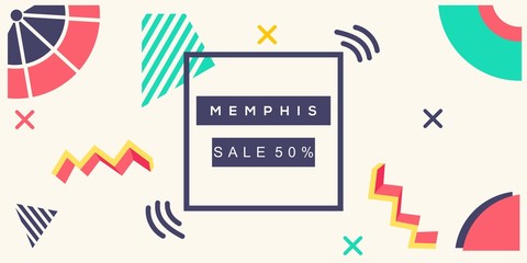Memphis style banner vector