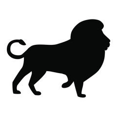 Silhouette of a lion with a large mane. Black silhouette of a big lion.