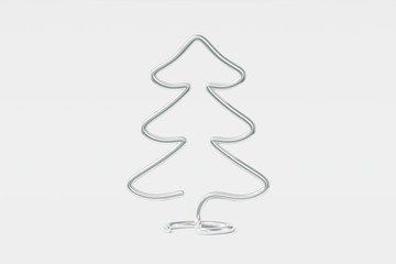Stylish Christmas tree made of metal wire. Concept illustration pine on a light white background, greeting card, congratulation, invitation. 3D rendering