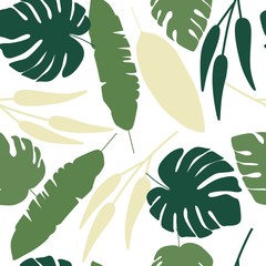 Fototapeta premium Forest leaves seamless pattern on white background.