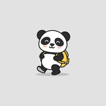 Cute Panda Ready Go To School, Cartoon Vector Illustration