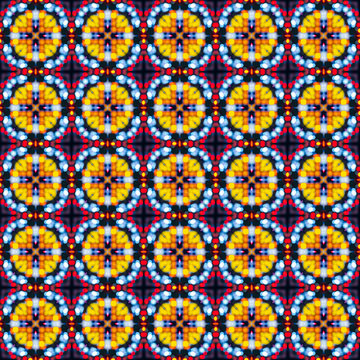 Pattern mandala kaleidoscope  Abstract geometric colorful seamless background . Cross repeated squares and blocks background.