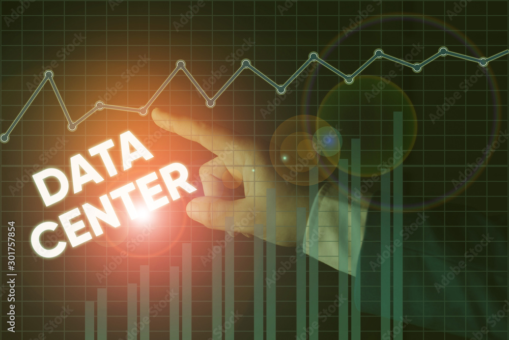 Poster writing note showing data center. business concept for a repository that houses computing facilities