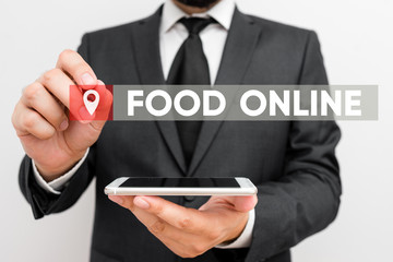Conceptual hand writing showing Food Online. Concept meaning most convenient way for customers to...