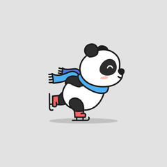 Cute Panda ice skating and wear scarf, vector cartoon illustration © yellowline