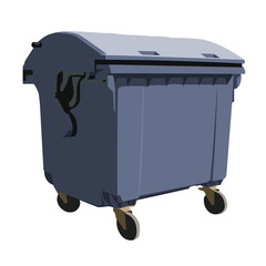 Waste container blue realistic vector illustration isolated