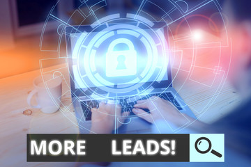 Writing note showing More Leads. Business concept for initiation consumer interest enquiry into products or services Picture photo network scheme with modern smart device