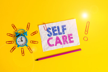 Handwriting text Self Care. Conceptual photo the practice of taking action to improve one s is own...