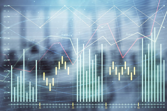 Stock and bond market graph with trading desk bank office interior on background. Multi exposure. Concept of financial analysis - Powered by Adobe