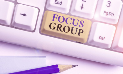 Conceptual hand writing showing Focus Group. Concept meaning showing assembled to participate in...