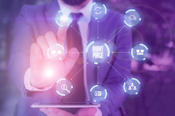 Word writing text Right Price. Business photo showcasing the amount of money that it is reasonable for the product Picture photo system network scheme modern technology smart device