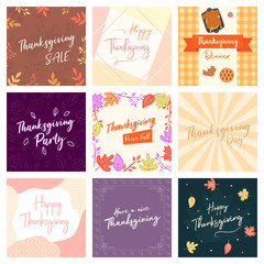 Thanksgiving Party Background Flyer Banner poster template vector illustration Autumn holiday greeting card set pack