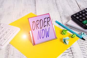 Word writing text Order Now. Business photo showcasing the activity of asking for goods or services...