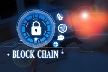 Conceptual hand writing showing Block Chain. Concept meaning system in which a record of...