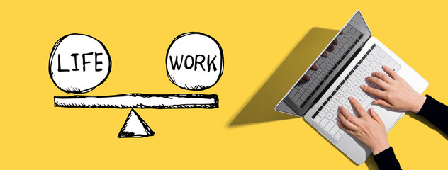 Life and work balance with person using a laptop computer