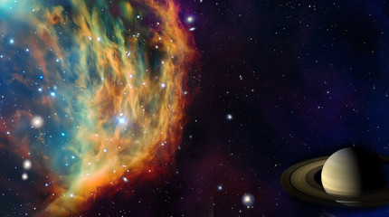 Space landscape of planet nebula and stars field © PaulPaladin