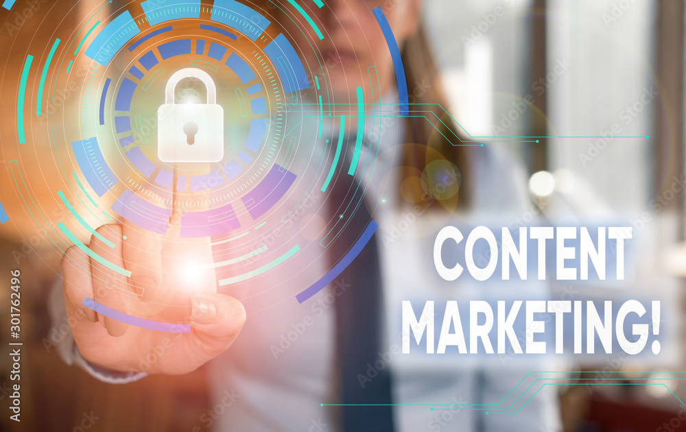 Aufkleber conceptual hand writing showing content marketing. concept meaning involves creation and sharing of 