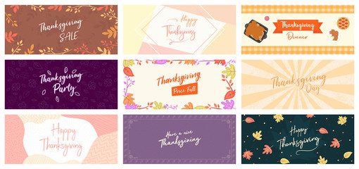 Happy Thanksgiving Sale Cover Flyer Banner poster template vector illustration Autumn holiday greeting card set pack