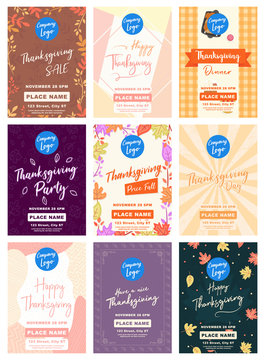 Happy Thanksgiving Sale a4 Flyer Banner poster template vector illustration Autumn holiday greeting card set pack