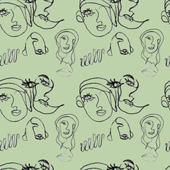 Modern abstract graphic element, stylish hand drawn black and white trendy line portrait art. Monochrome print for clothes, textile and other.Hand drawn illustration