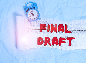 Conceptual hand writing showing Final Draft. Concept meaning final version of something after a lot...